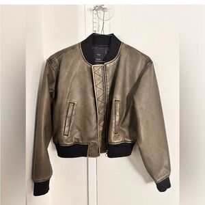 NWT Mango Metallic Olive-Bronze Bomber Jacket
